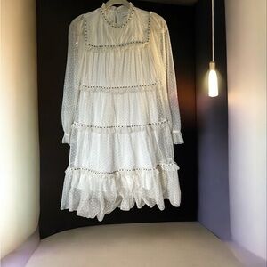 Zara Elegant White Ruffled Kids Dress. Size 13/14. Beautiful black beaded detail